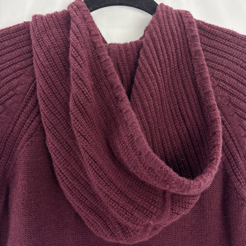 Athleta Merino Wool Cable Knit Hoodie Sweater Medium Burgundy Soft Warm Pullover - Picture 9 of 16